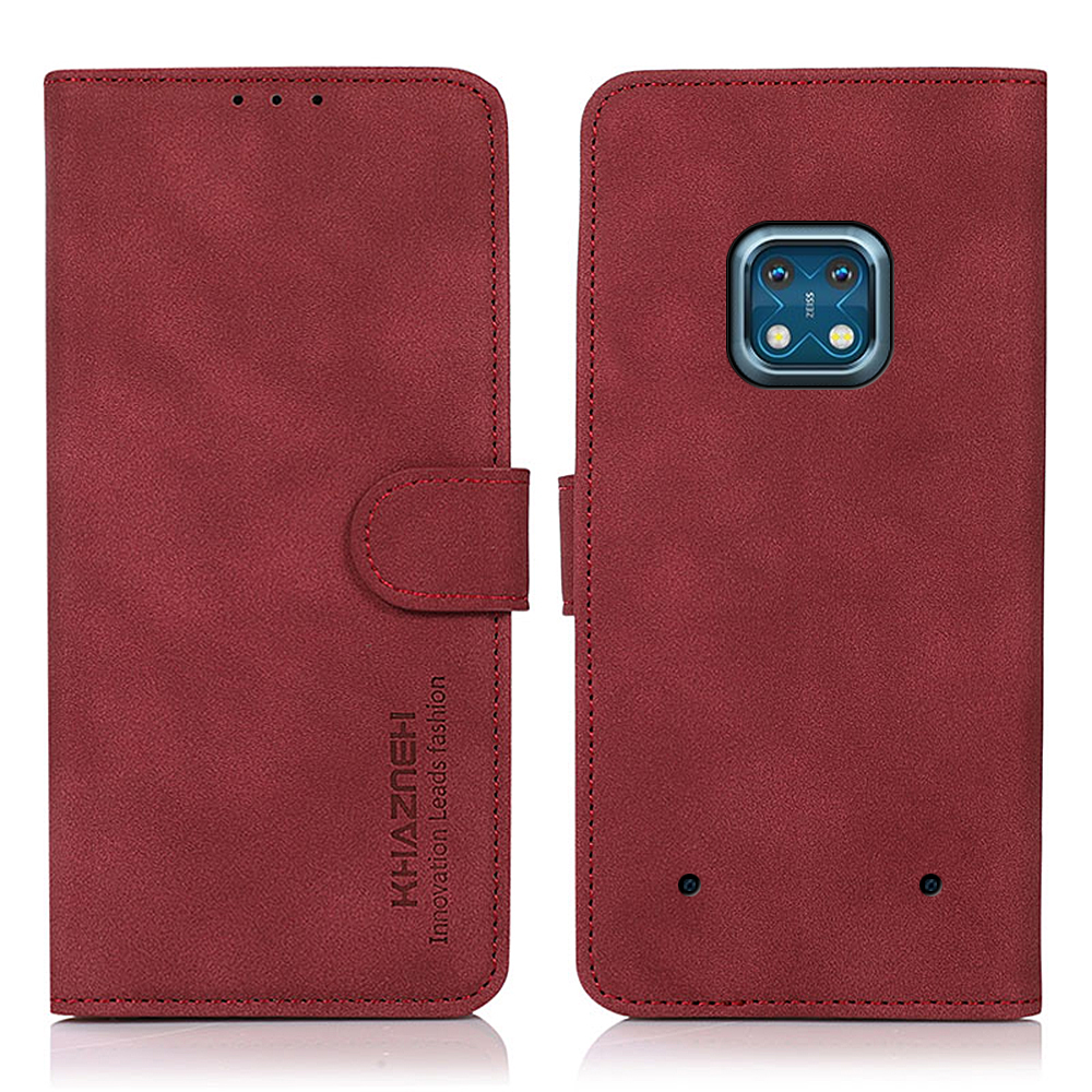 

Khazneh Lint Textur Leder Brieftasche Schocksicheres Schutzabdeckungsabdeckungshülle Für Nokia XR20 - Rot, Nokia XR20 5G