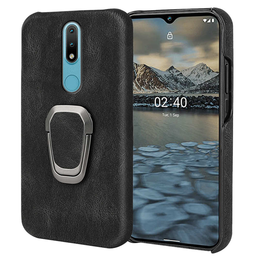 

Rotierender Ring -kickstand -design -telefon -hülle Kratzfeste PU -leder -schütze Für Nokia 2.4 - Schwarz, Nokia 2.4