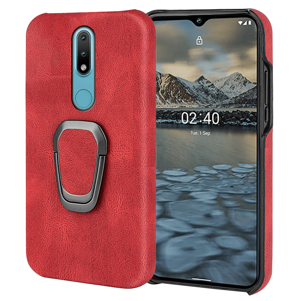 

Rotierender Ring -kickstand -design -telefon -hülle Kratzfeste PU -leder -schütze Für Nokia 2.4 - Rot, Nokia 2.4