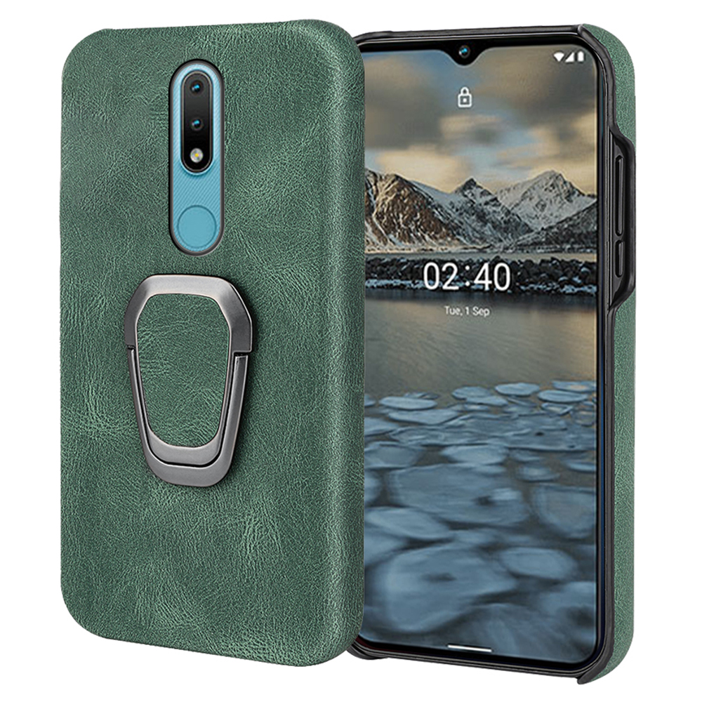 

Rotierender Ring -kickstand -design -telefon -hülle Kratzfeste PU -leder -schütze Für Nokia 2.4 - Grün, Nokia 2.4