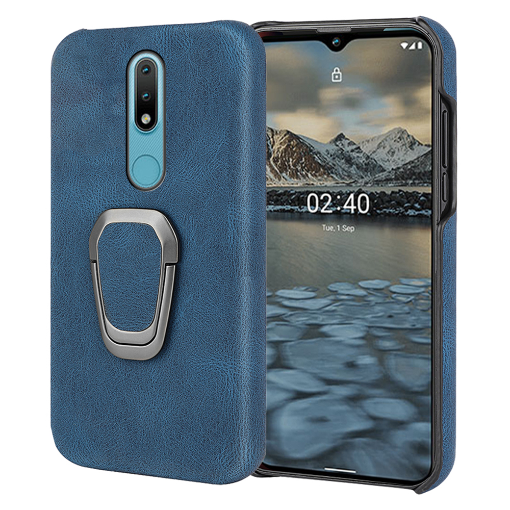 

Rotierender Ring -kickstand -design -telefon -hülle Kratzfeste PU -leder -schütze Für Nokia 2.4 - Blau, Nokia 2.4