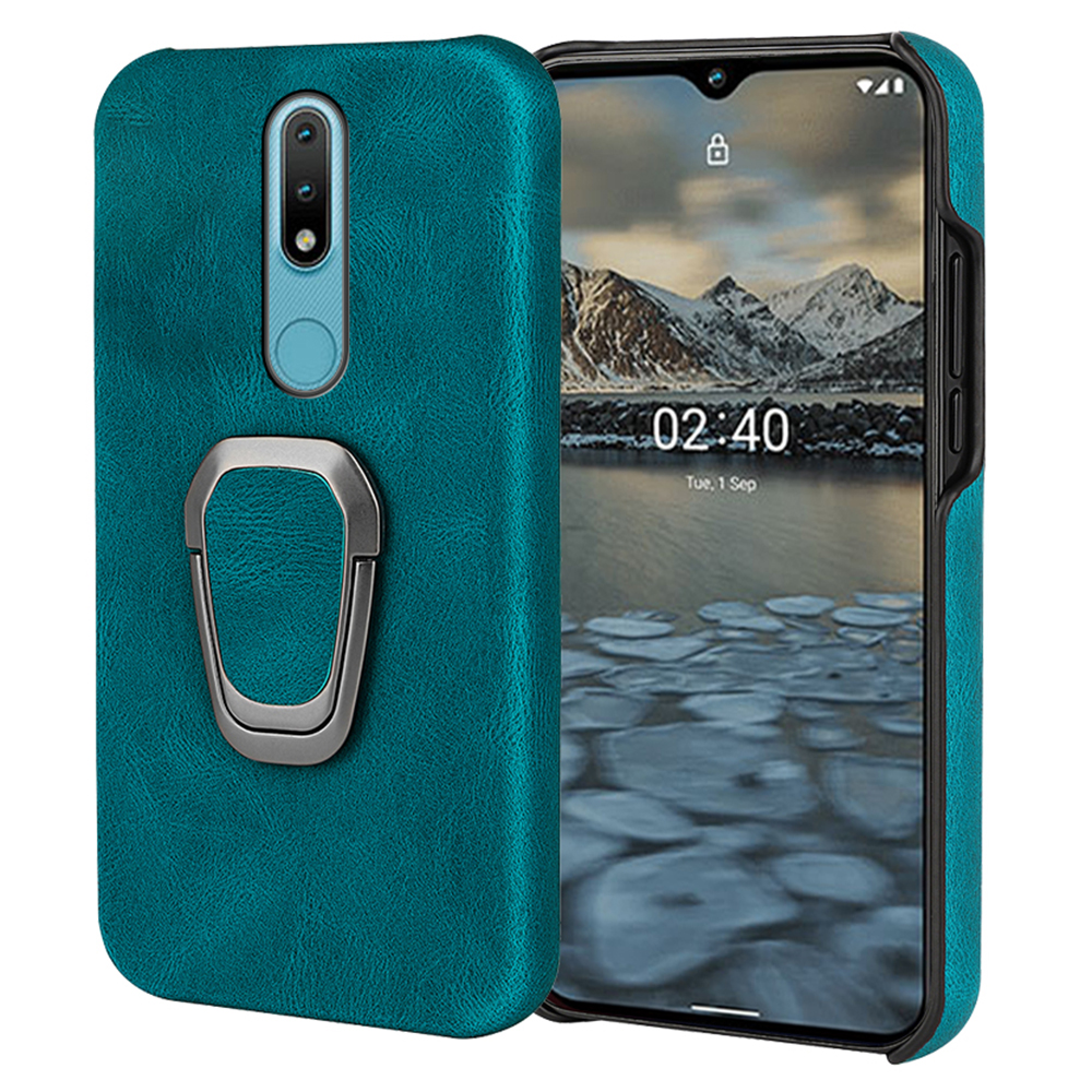 

Rotierender Ring -kickstand -design -telefon -hülle Kratzfeste PU -leder -schütze Für Nokia 2.4 - Cyan, Nokia 2.4