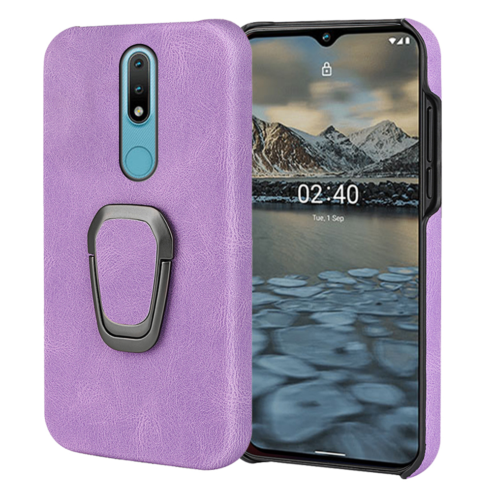 

Rotierender Ring -kickstand -design -telefon -hülle Kratzfeste PU -leder -schütze Für Nokia 2.4 - Violett, Nokia 2.4