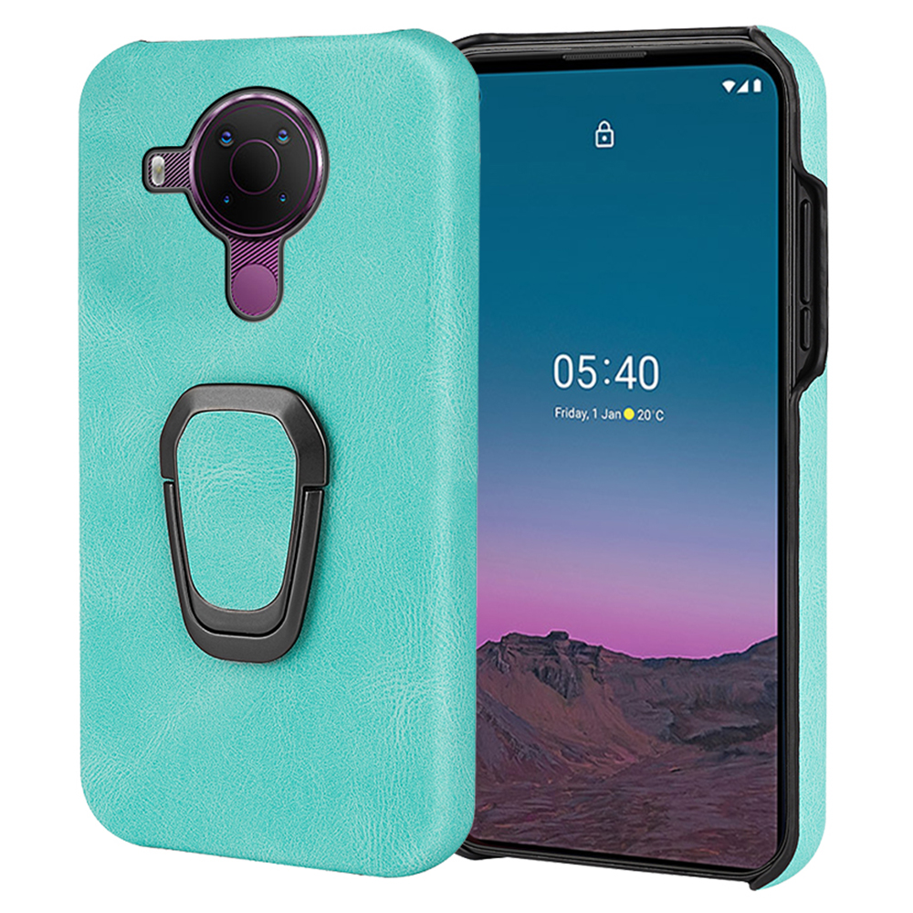 

PU Leder Beschichtete PC Schockfeste Telefonhülle Rotierender Ring -kickstand Konstruktionsschutzschutz Für Nokia 5.4 - Matcha Green, Nokia 5.4
