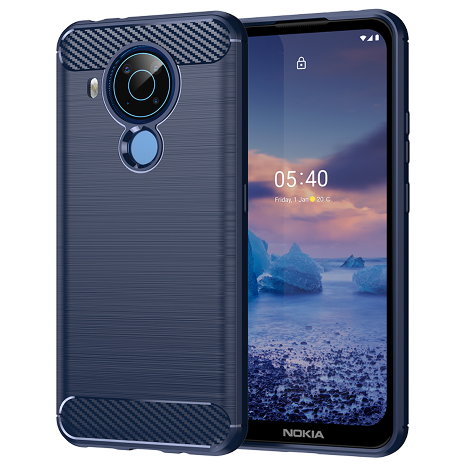 

1,8 mm Biegsame Tpu-hülle Kohlefaser Textur Bequemer Berührung Gebürsteter Oberflächenhitze-dissipiertes Telefonabdeckung Für Nokia 5.4 - Blau, Nokia 5.4