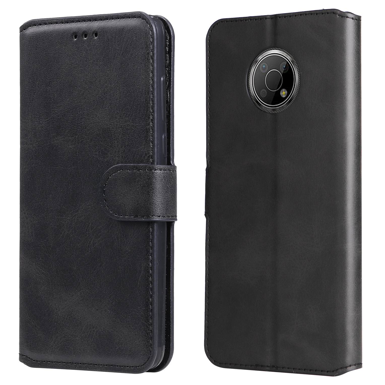 

Kratzfestes Anti-fall-pu-leder-brieftaschenhülle Schutzschutz Mit Stand Für Nokia G300 - Schwarz, Nokia G300