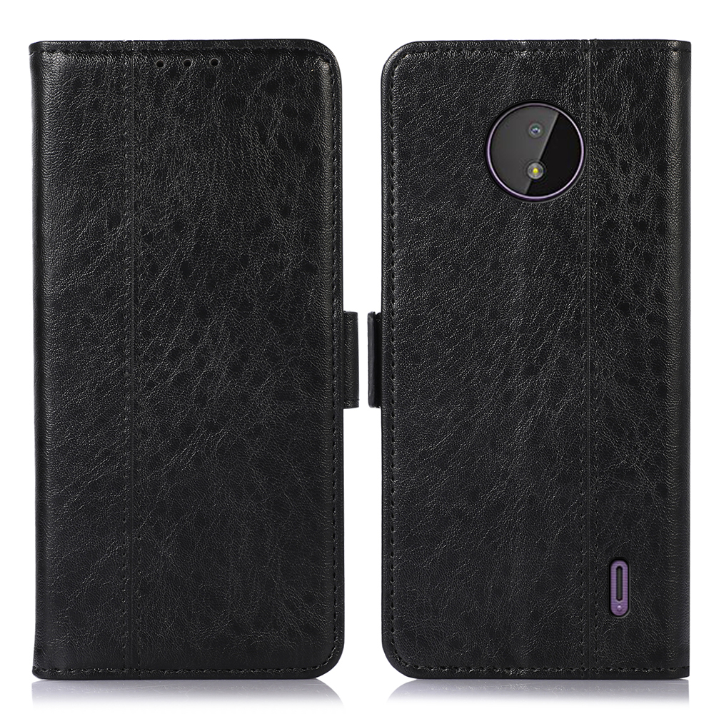 

For Nokia C10/C20 Shockproof Side Magnetic Clasps Anti-fall Crazy Horse Texture PU Leather Wallet Stand Phone Case Shell - Black