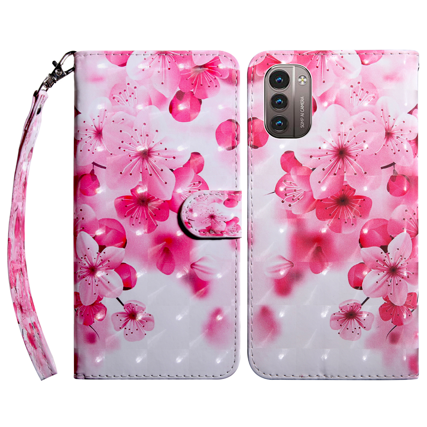 

Für Nokia G11/G21 Schockdes Telefongehäuse PU Leder Schutzhülle 3D -muster Gedrucktes Folio -flip -cover Mit Standbrieftasche - Pfirsichblüte, Nokia G11 4G