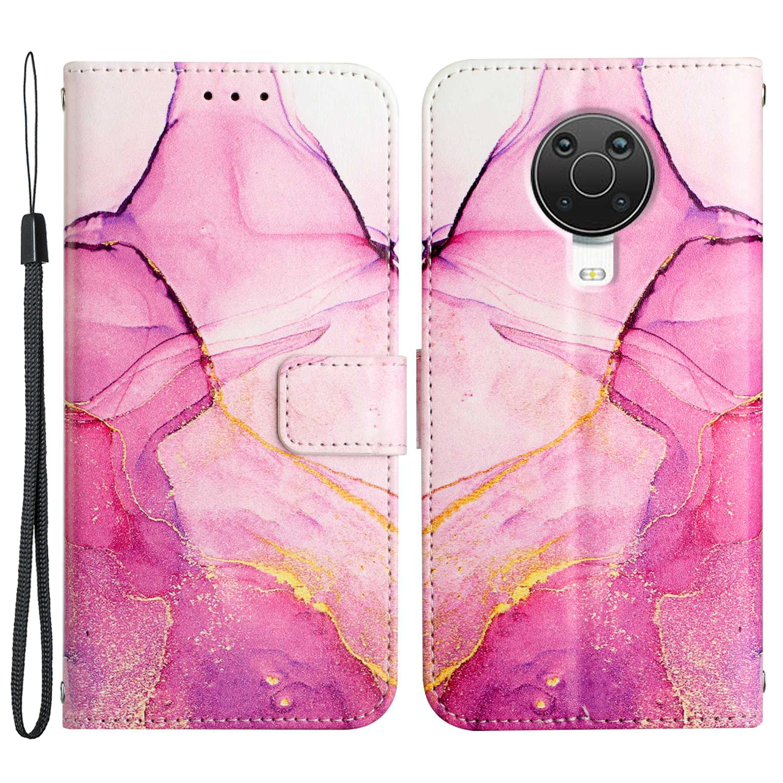 

YB Pattern Printing Leath Series-5 Pour Nokia G20 / G10 Marble Match Téléphone Boîte de Portefeuille Couverture Protectrice - Rose Violet or Ls001