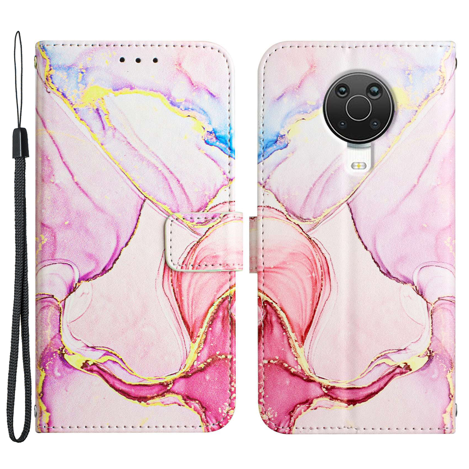 

YB Pattern Printing Leath Series-5 Pour Nokia G20 / G10 Marble Match Téléphone Boîte de Portefeuille Couverture Protectrice - or Rose Ls005