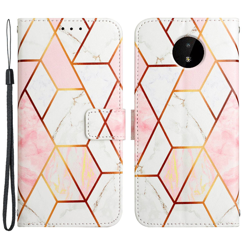

Série en Cuir Imprimée YB Série 5 Pour Nokia C20 Modèle en Marbre Imprimé PU Cuir pu Case de Protection Tout Autour - LS002 Blanc Rose