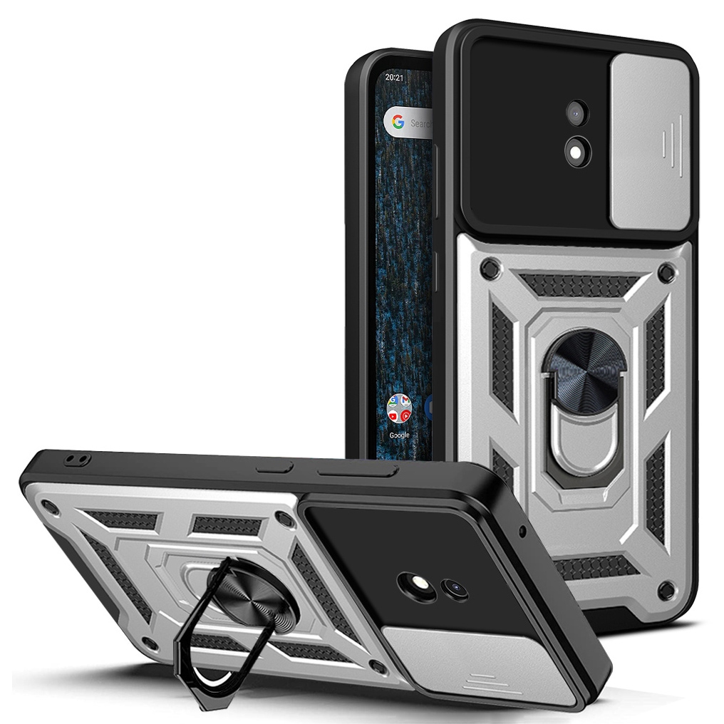 

Für Nokia C10/C20 -dia -objektivabdeckung Hartes PC + Soft TPU -shell -mobiltelefongehäuse Mit Ring -kickstand - Silber-, Nokia C10