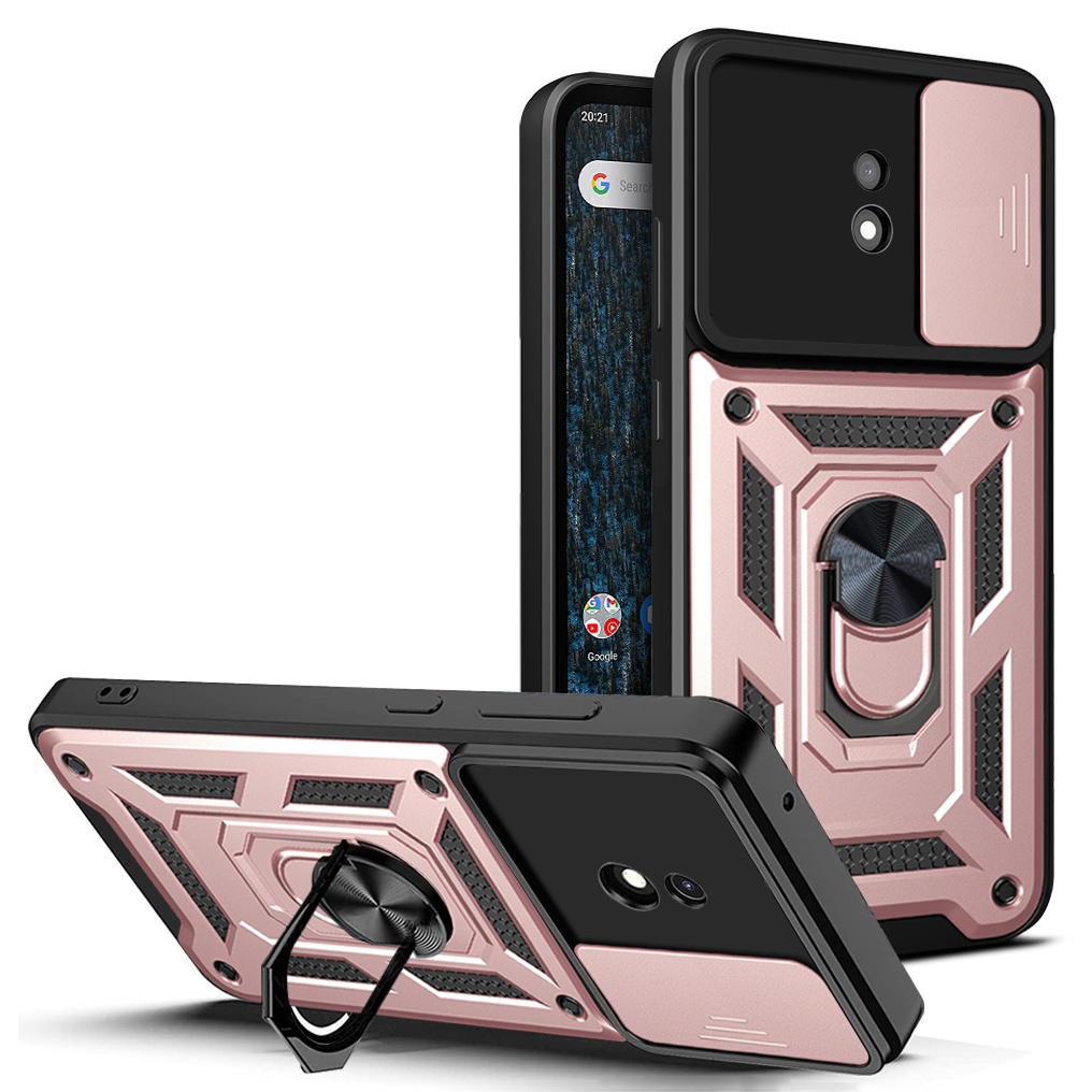 

Für Nokia C10/C20 -dia -objektivabdeckung Hartes PC + Soft TPU -shell -mobiltelefongehäuse Mit Ring -kickstand - Roségold, Nokia C10