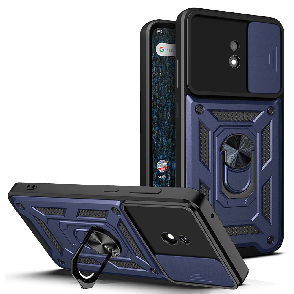 

Für Nokia C10/C20 -dia -objektivabdeckung Hartes PC + Soft TPU -shell -mobiltelefongehäuse Mit Ring -kickstand - Blau, Nokia C10
