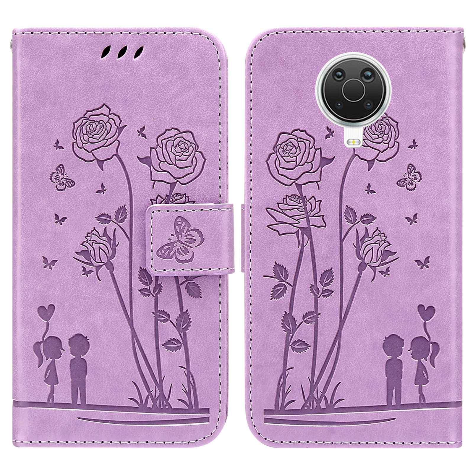 

Für Nokia G10/G20/6.3 Paar Und Blumenmuster Geprägtes Brieftaschengehäuse PU Lederständer All-inclusive-schockschutzschutzabdeckung - Violett, Nokia G10 4G