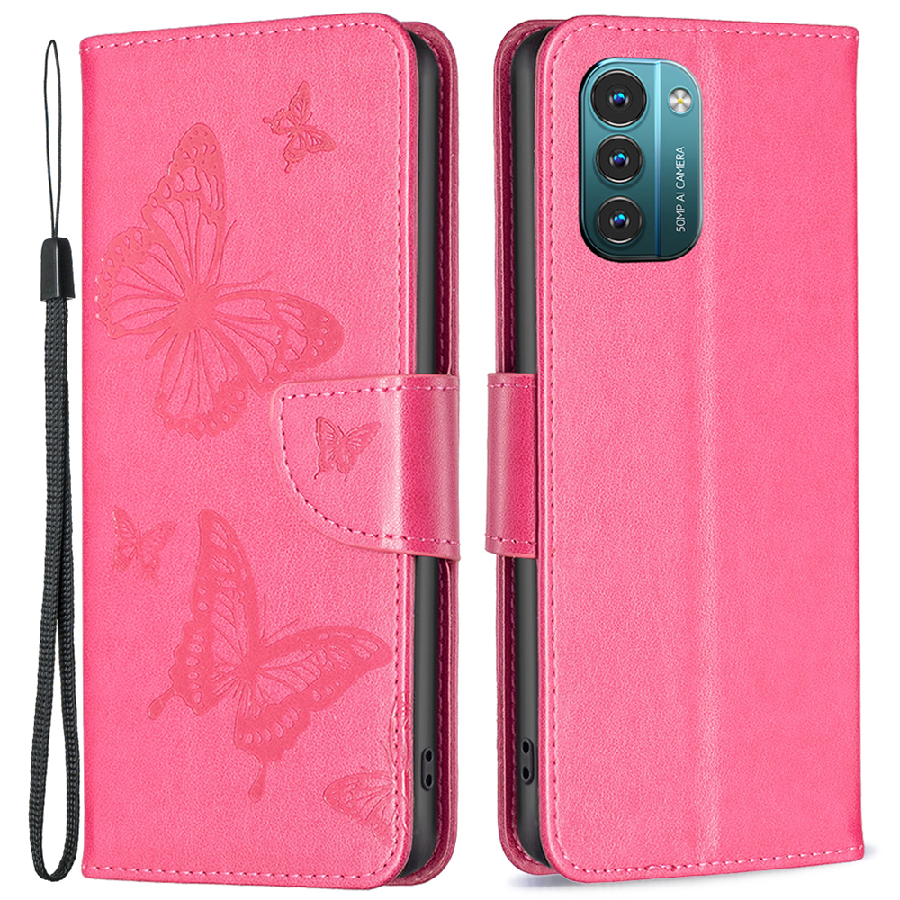 

Für Nokia G11/G21 Bf-sprudelmuster Serie-4-schmetterlinge Geprägter Standhülle Vollschutz Brieftaschen-lederschale im Stil - Rose, Nokia G21 4G