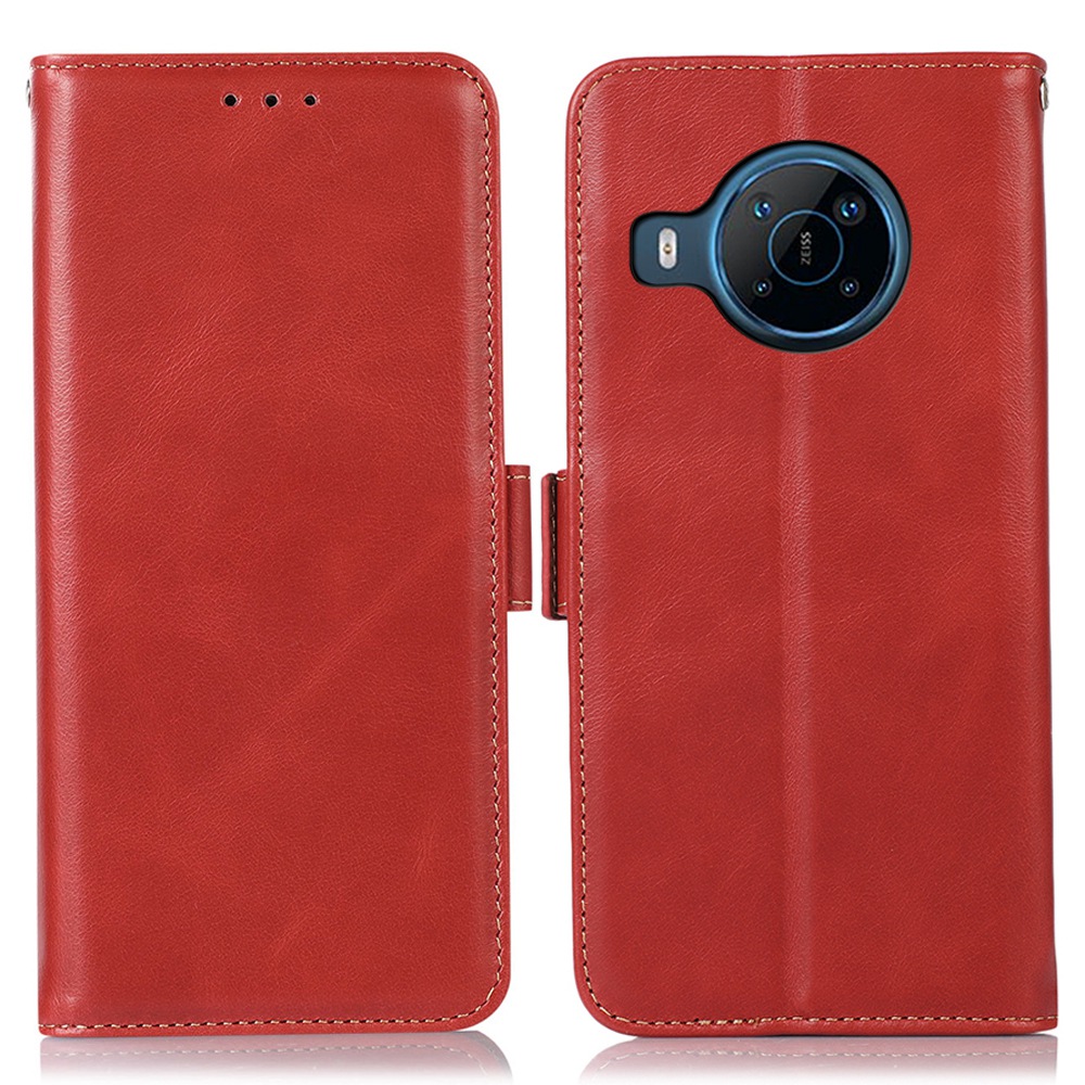 

Für Nokia X100 Echtes Kuhlädender Leder Voller Schutz Verrückter Pferdestruktur Gehäuse RFID Blocking Wallet Stand Telefonschale - Rot, Nokia X100 5G