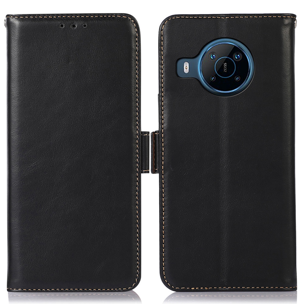 

Für Nokia X100 Echtes Kuhlädender Leder Voller Schutz Verrückter Pferdestruktur Gehäuse RFID Blocking Wallet Stand Telefonschale - Schwarz, Nokia X100 5G