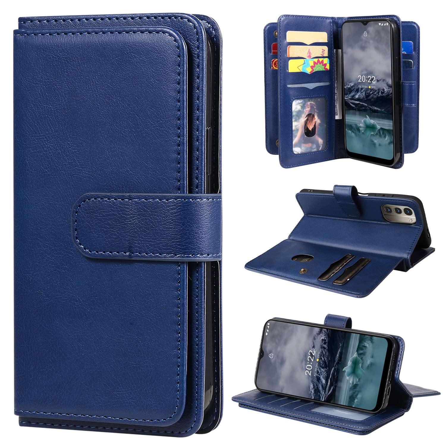 

KT Multifunktionaler Serie-1 Für Nokia G21/G11 Magnetic 10 Kartensteckplätze Brieftasche Hülle PU Lederständer Flip Schutzabdeckung - Dunkelblau, Nokia G21 4G