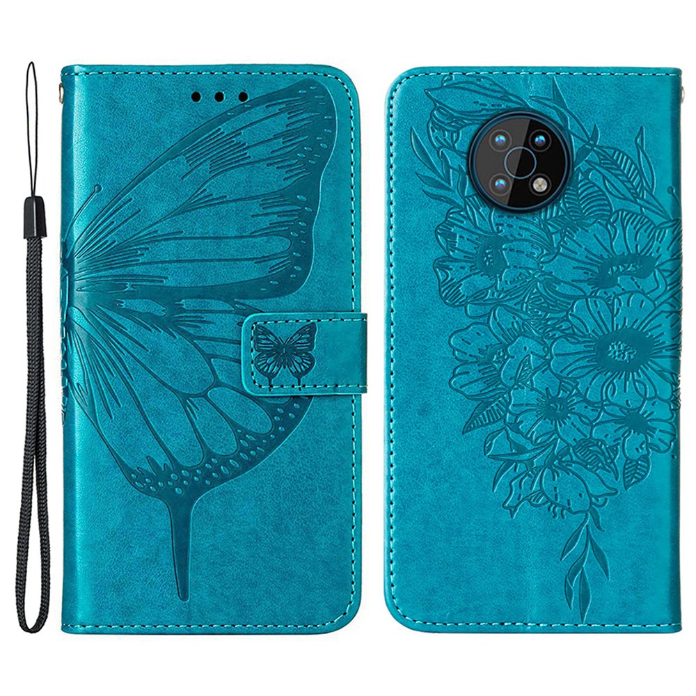

YB Sprudel Blumenserie-4 Für Nokia G50 Sprudel Schmetterlingsblume PU Leder Hülle Gut Geschützte Brieftaschenstand Telefonabdeckung - Blau, Nokia G50