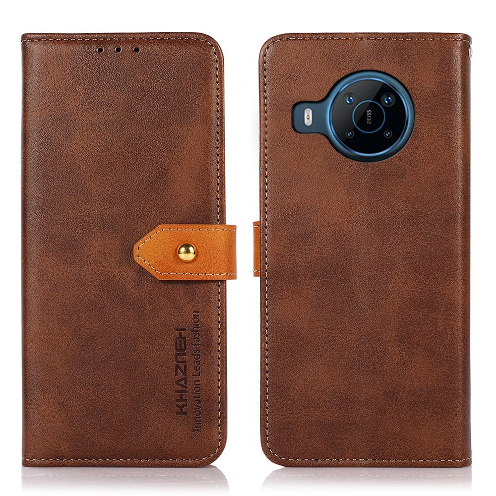 

Khazneh Für Nokia X100 PU Leder Goldener Magnetschnallen Brieftasche Telefonabdeckung Ständer Anti-Drop Vollschutz Telefonabdeckung - Braun, Nokia X100 5G