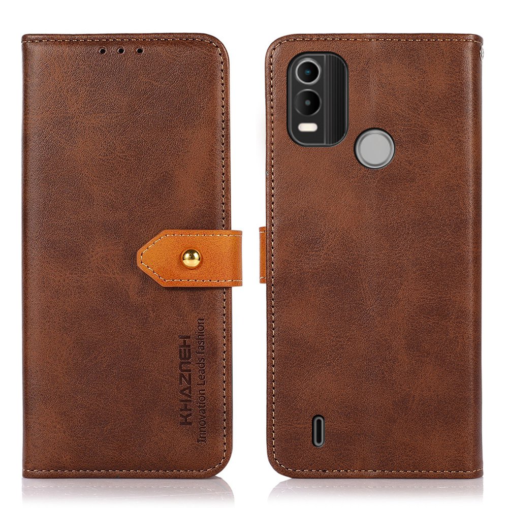 

Khazneh Für Nokia C21 Plus PU Lederständer Flip Cover Goldener Magnetschnalle Dual Farb Brieftaschenhülle Schutz - Braun, Nokia C21 Plus 4G