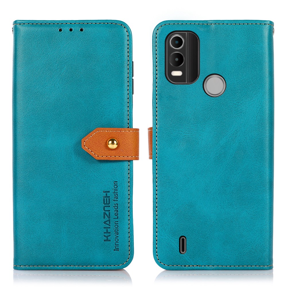 

Khazneh Für Nokia C21 Plus PU Lederständer Flip Cover Goldener Magnetschnalle Dual Farb Brieftaschenhülle Schutz - Blau, Nokia C21 Plus 4G