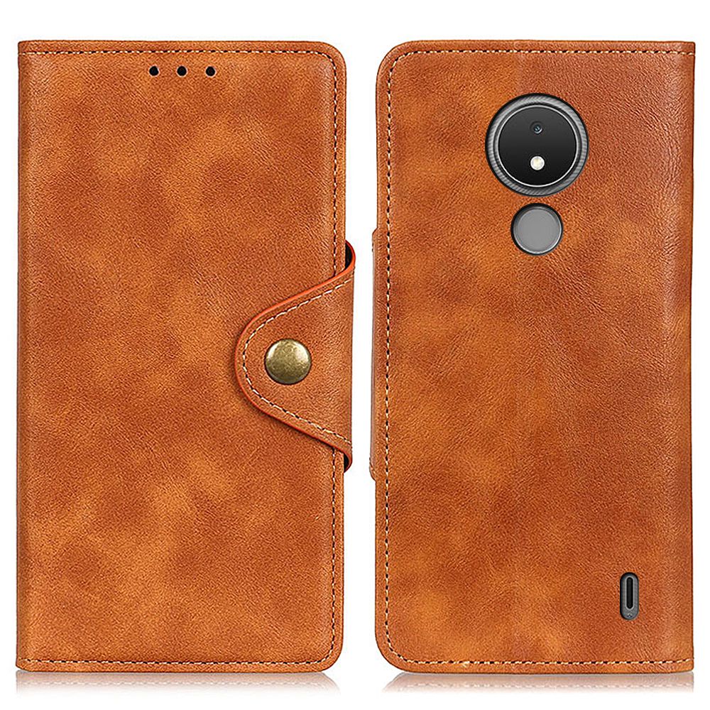 

Für Nokia C21 PU Leder Magnetic Messing Schnalle Phone Hülle Wallet TPU Schocksichere Flip -abdeckung - Braun, Nokia C21