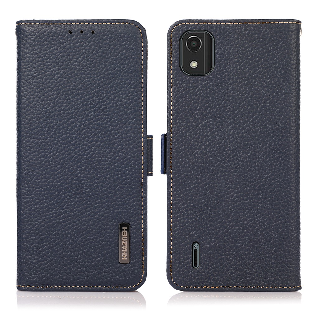 

Khazneh Für Nokia C2 2. Auflage Litchi Textur Brieftasche Telefonhülle RFID Blockieren Echter Lederständer Schutzabdeckung - Blau, Nokia C2 2nd Edition