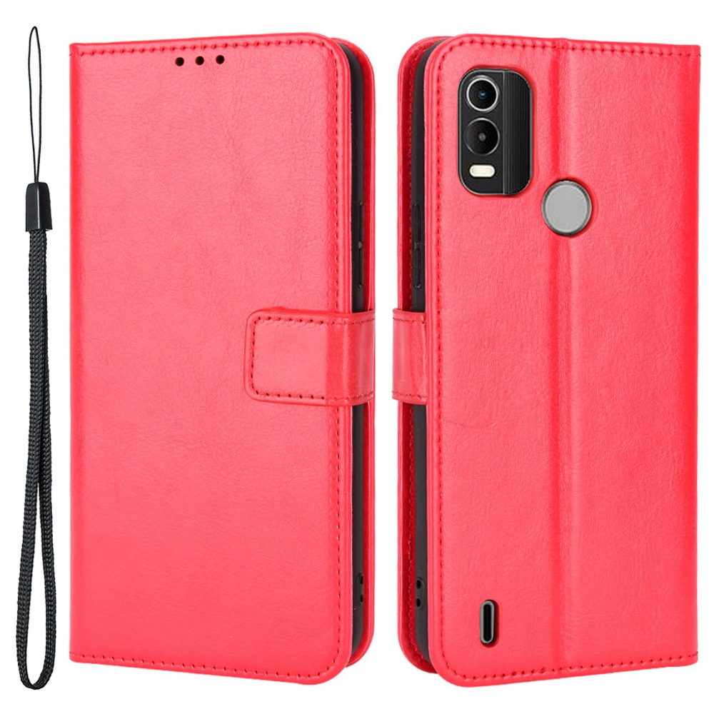 

Für Nokia C21 Plus Verrückte Pferde Textur PU Leder Magnethülle Anti-kratzer TPU Innere Schale Stoßdämpfer Sehverichtsständer Flip Wallet Wallet Cover - Rot, Nokia C21 Plus 4G