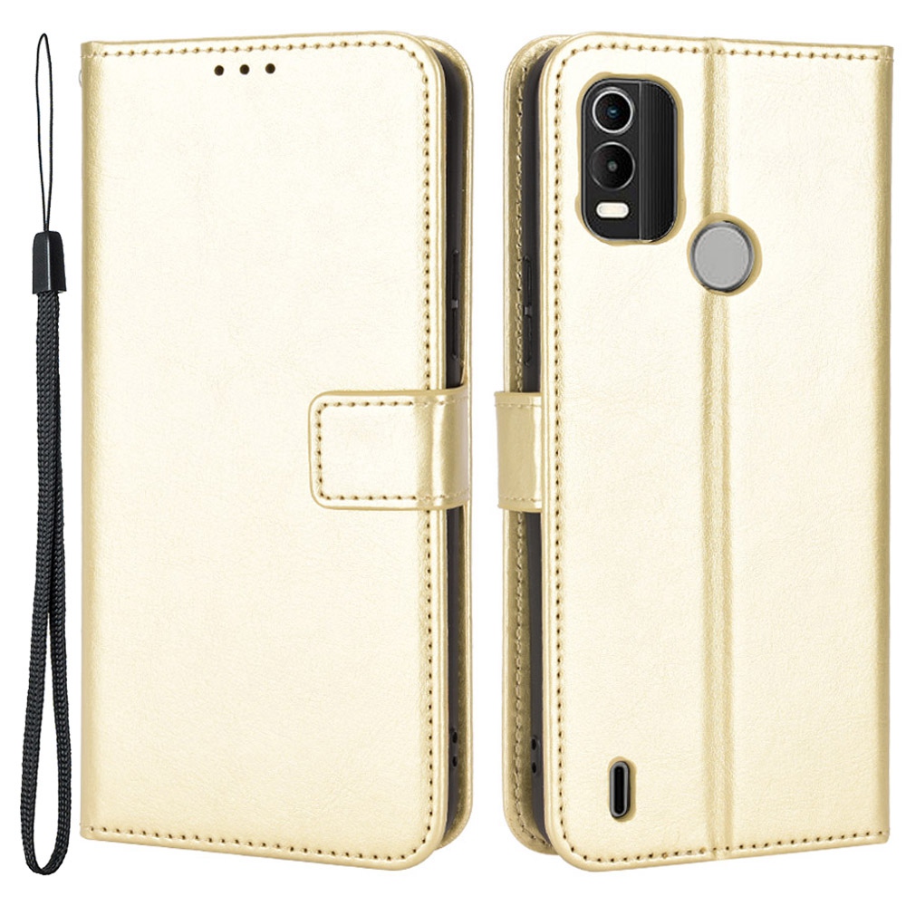 

Für Nokia C21 Plus Verrückte Pferde Textur PU Leder Magnethülle Anti-kratzer TPU Innere Schale Stoßdämpfer Sehverichtsständer Flip Wallet Wallet Cover - Gold, Nokia C21 Plus 4G