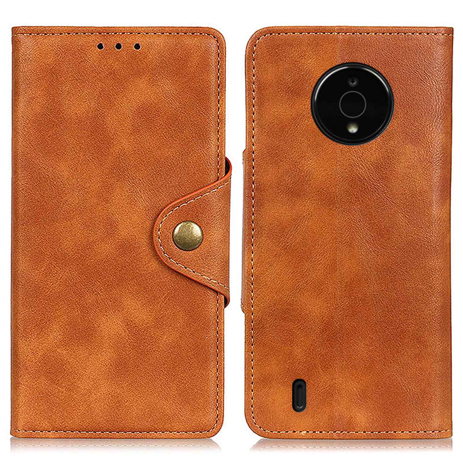 

Stand Wallet PU Ledertasche Für Nokia C200, Magnetmessing Schnalle Folio Flip Phone Schutzschutz - Braun, Nokia C200 4G