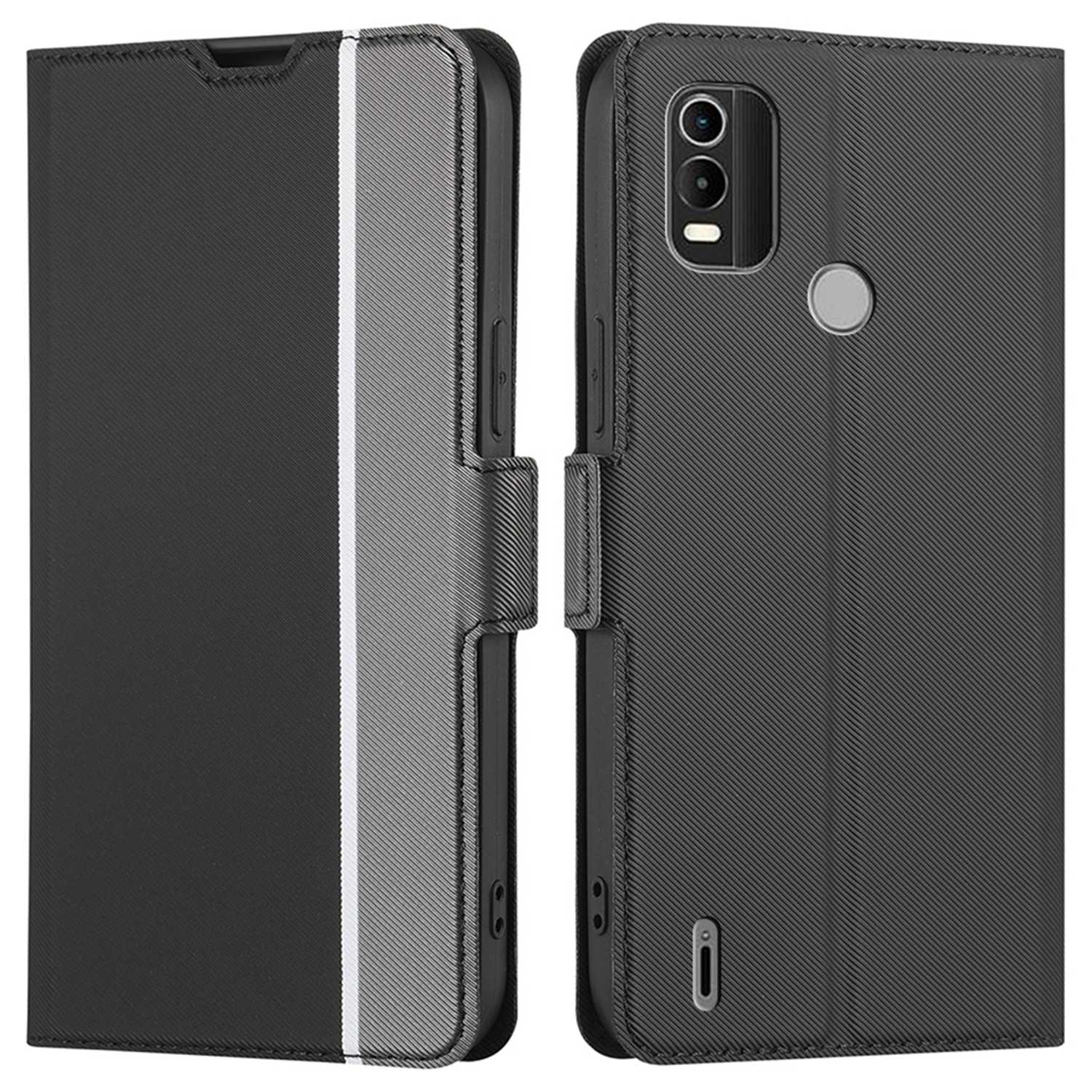 

Für Nokia C21 Plus Twill Textur Ultra-slim PU Leder-hülle Doppelmagnetverschluss-standkartenhalter Anti-kratzer-telefonabdeckung - Schwarz, Nokia C21 Plus 4G