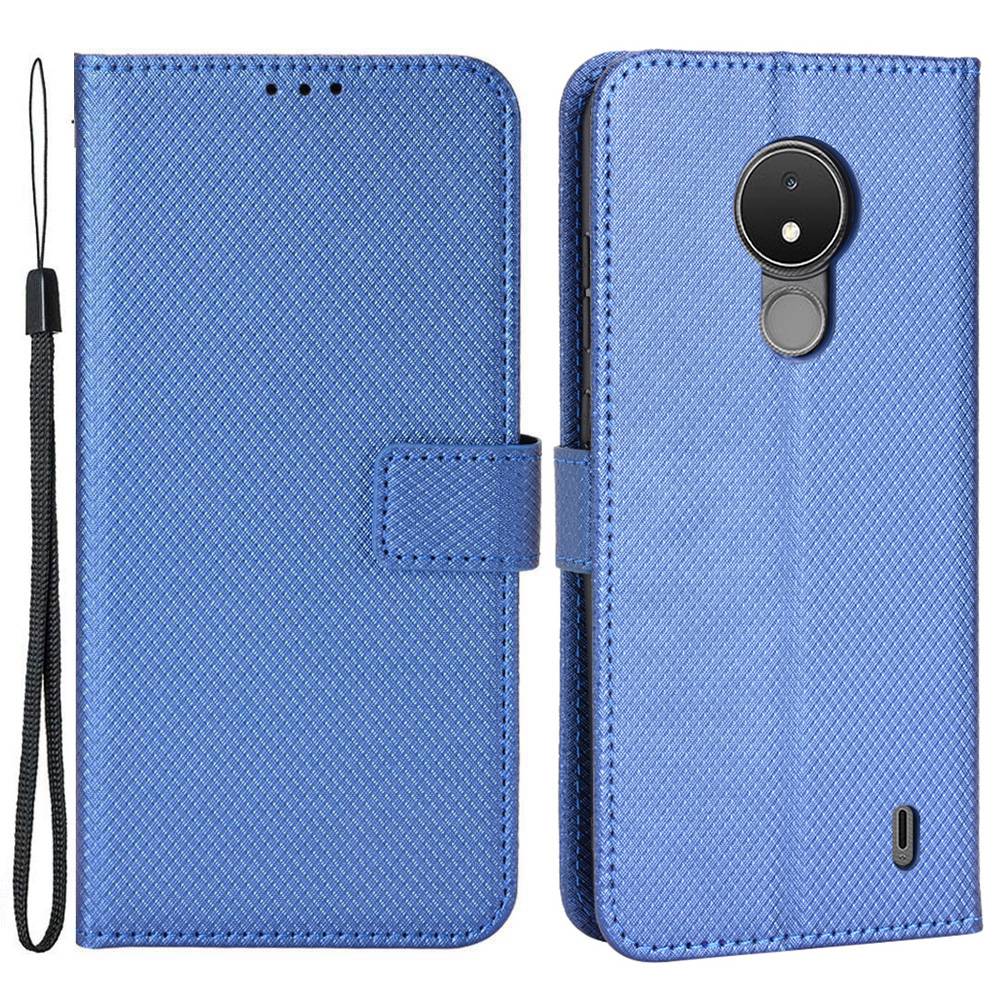 

Diamond Texturkoffer Für Nokia C21 4G, Standhellertasche Gut Geschützte Anti-schock-leder-handyabdeckung Mit Riemen - Blau, Nokia C21