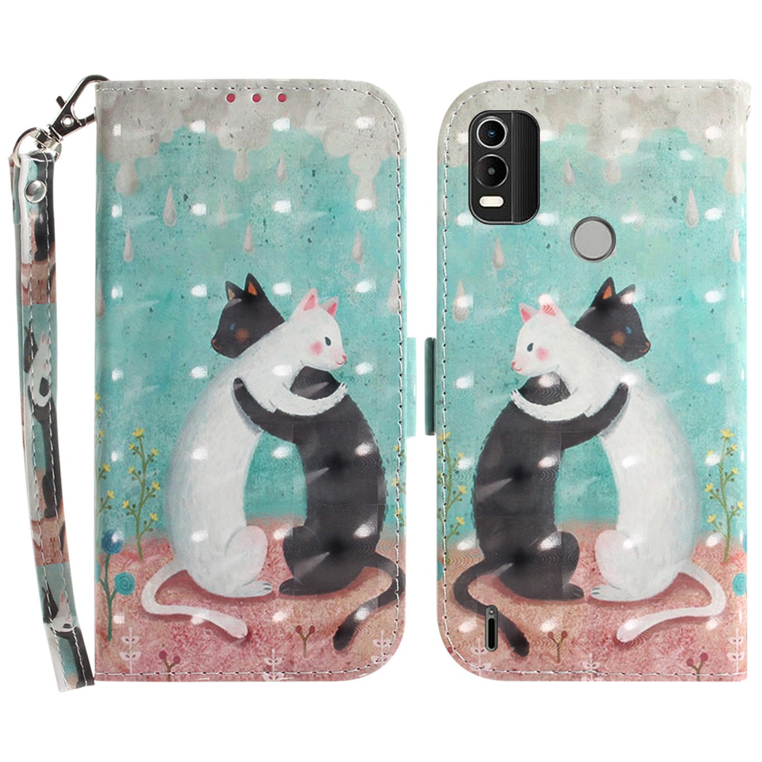 

Für Nokia C21 Plus 3d-muster Druck Anti-wear-brieftaschen-hülle Pu-lederständer Flip Cover Mit Riemen - Zwei Katzen, Nokia C21 Plus 4G