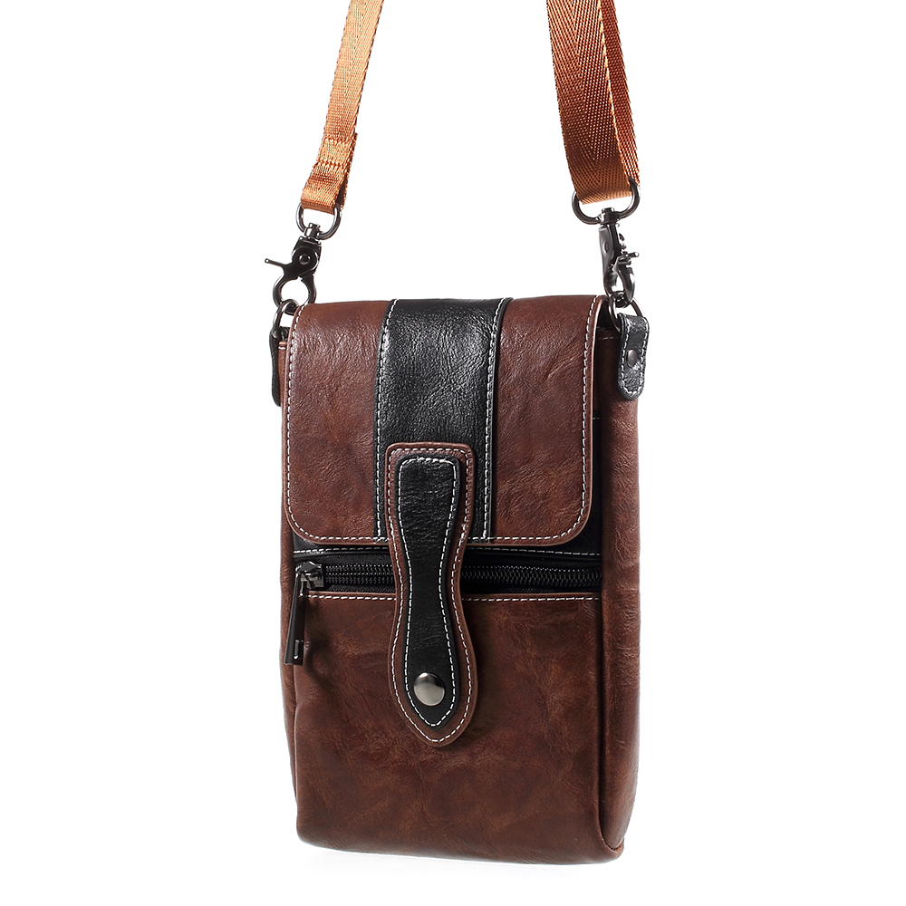 6.3 Inch Outdoor Tactical PU Leather Pouch Utility Gadget Shell with Phone Holster - Coffee / Black