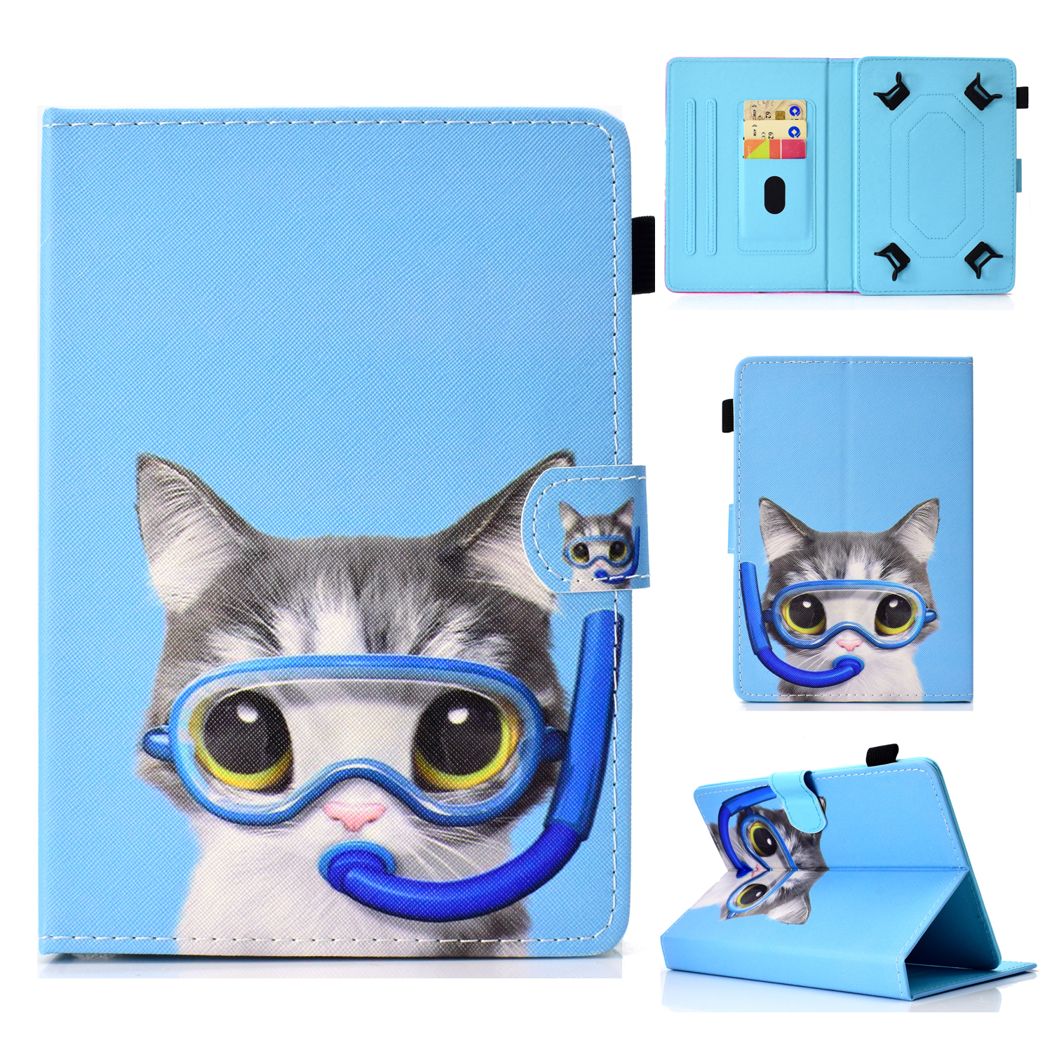 

Pattern Printing Universal Leather Stand Shell with Card Slots for 7-inch Tablet PC - Cat Wearing Glasses, Galaxy Tab J