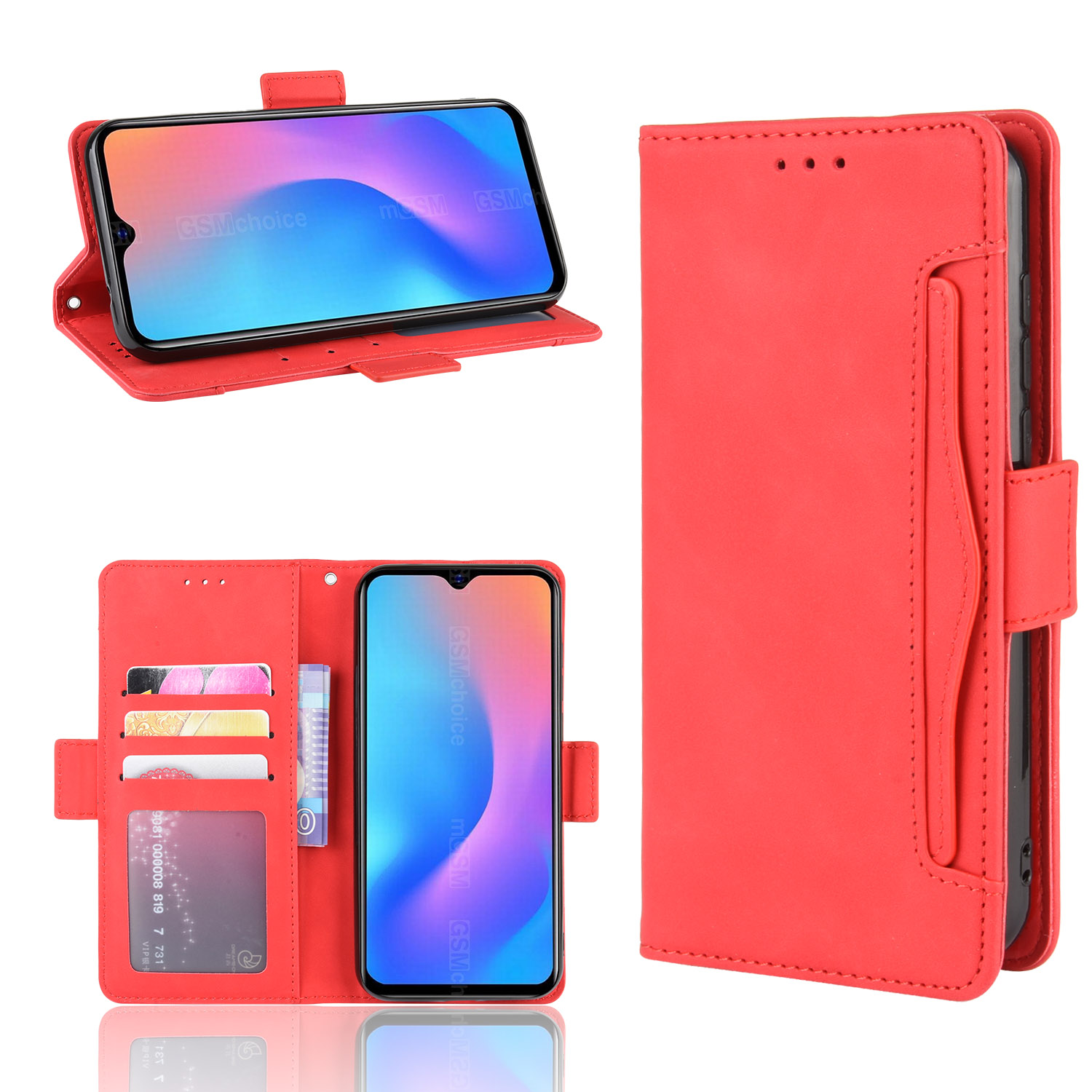 

Wallet Stand Flip Leather Phone Cover for Blackview A60 - Red, Other Phone Models