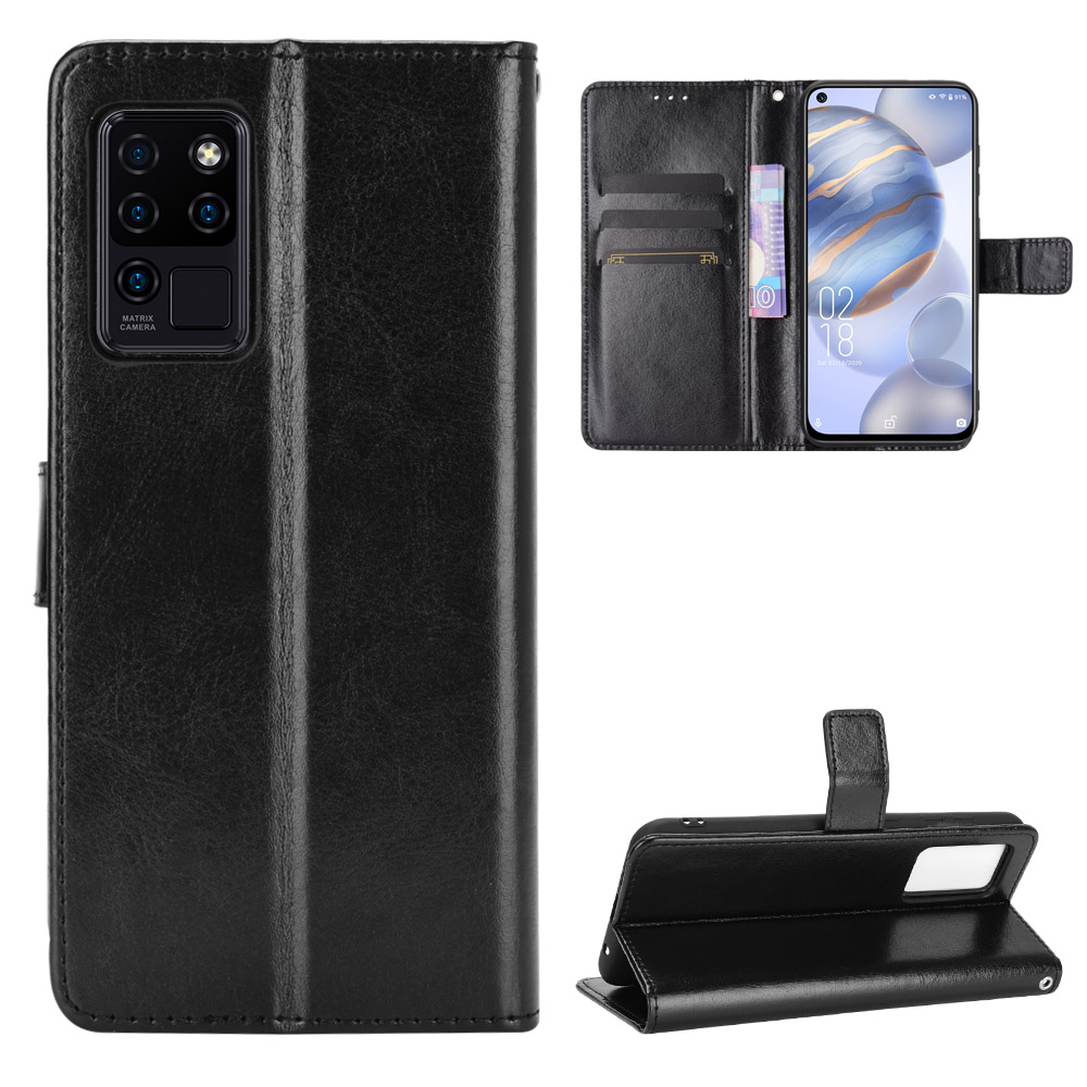 

Portefeuille Stand Crazy Horse Skin Téléphone en Cuir Avec Sangle Pratique Pour Oukitel C21 - le Noir