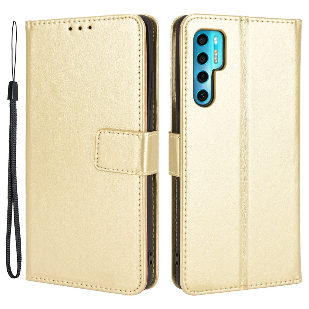 

Wallet Stand Leather Phone Case Crazy Horse Texture Cover Shell for TCL 20 Pro 5G - Gold