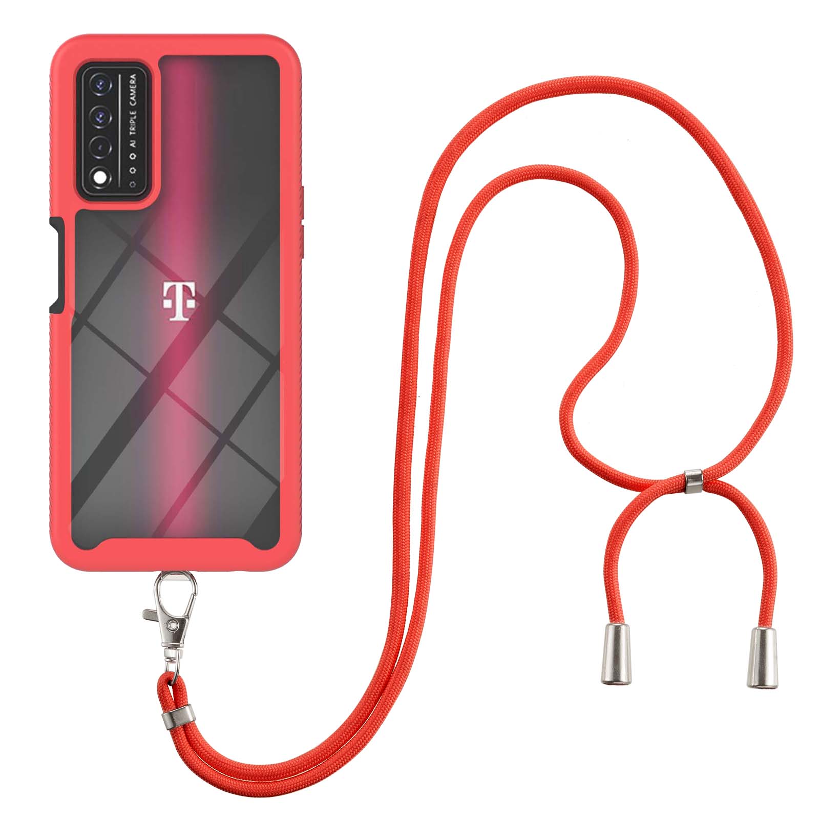 

Ganzkörper Stoßdicht Harte PC Soft TPU Rugged Clear Case Mit Lanyard Für T-Mobile Revvl V+ 5g - Rot, T-Mobile REVVL V+ 5G