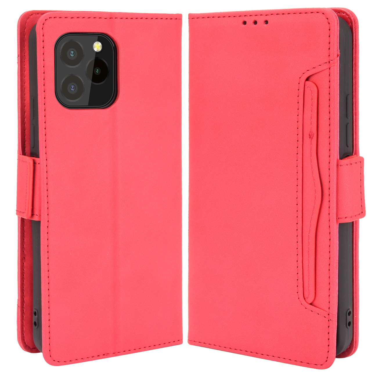

Für Oukitel C21 PRO Full Protection Große Kapazität Multiple Card Slots Design Leder Stand Schutzhülle - Rot, Other Phone Models