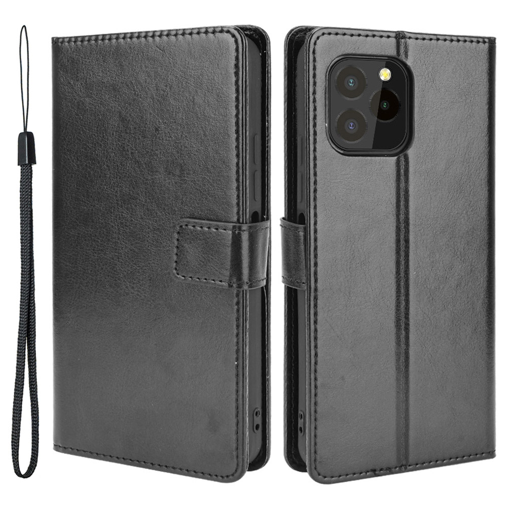 

pu Leder Crazy Horse Textur Wallet Stand Design Telefonschale Für Oukitel C21 Pro - Schwarz, Other Phone Models