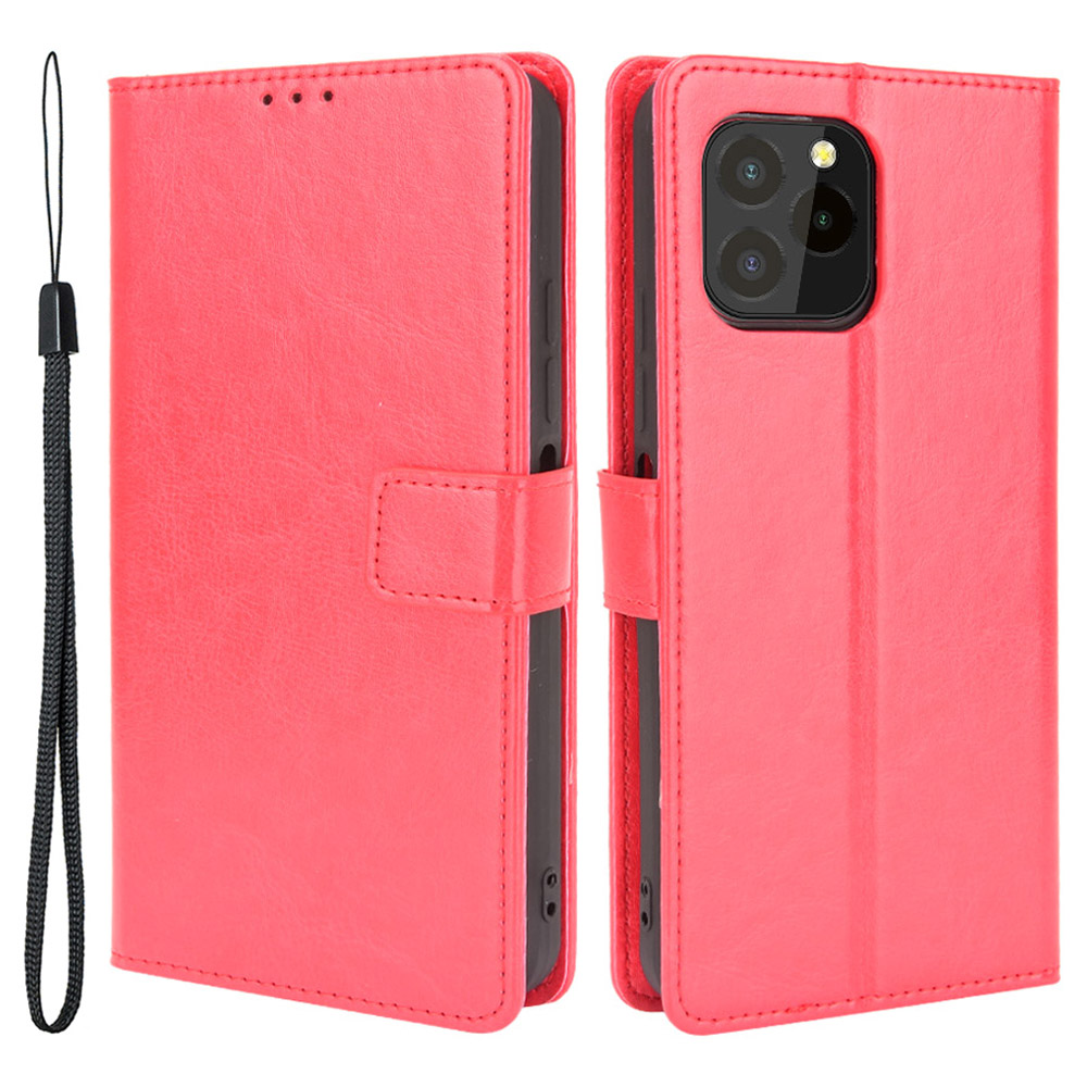 

pu Leder Crazy Horse Textur Wallet Stand Design Telefonschale Für Oukitel C21 Pro - Rot, Other Phone Models