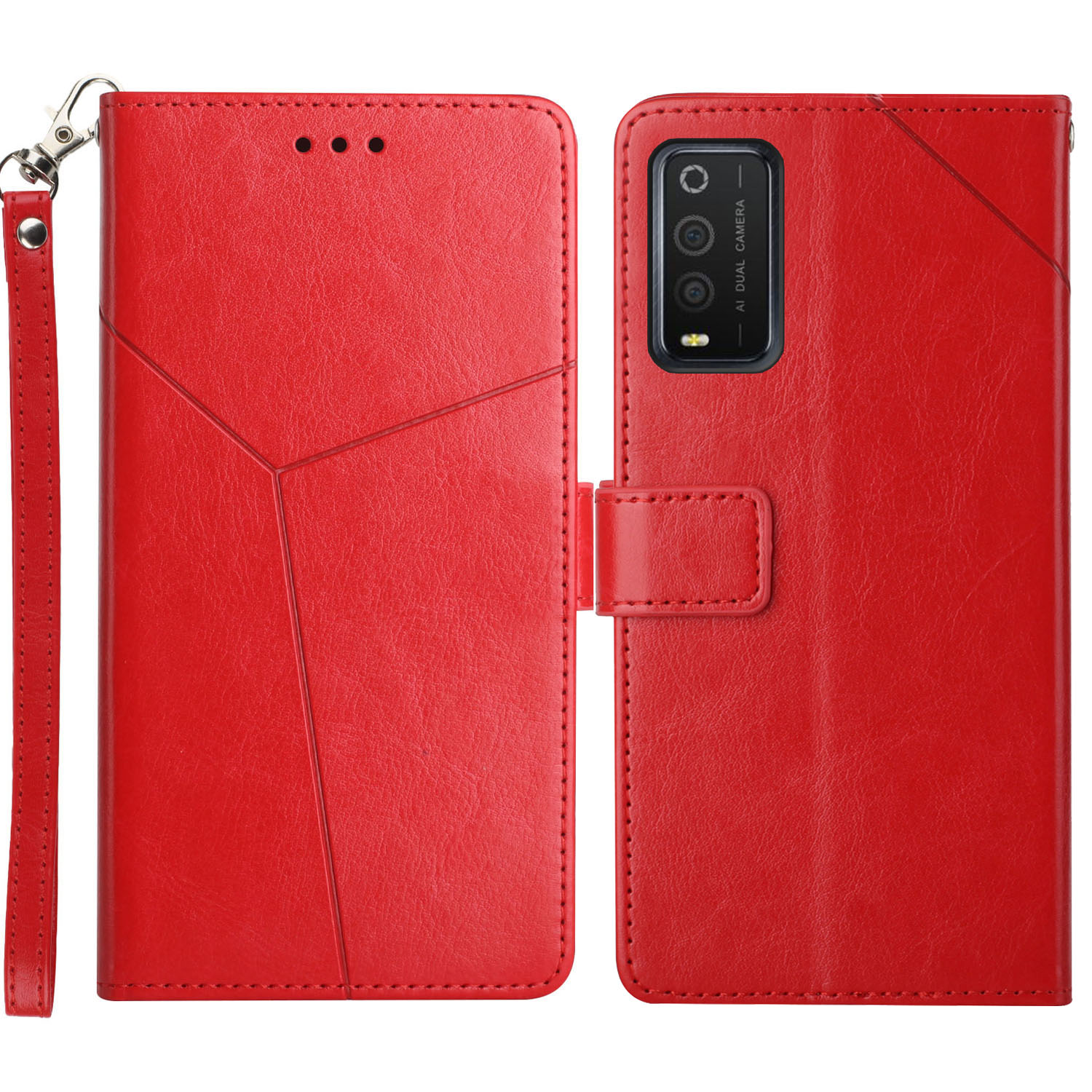 

PU Leder Vollschutz Y-förmiger Linien Sprudeln Brieftaschenstand Telefonhülle Für TCL 205 - Rot, TCL 205