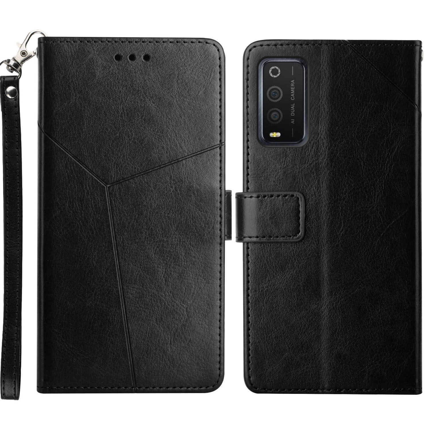 

PU Leder Vollschutz Y-förmiger Linien Sprudeln Brieftaschenstand Telefonhülle Für TCL 205 - Schwarz, TCL 205