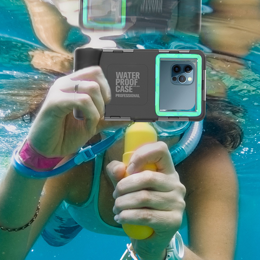 

Für 4,7-6,9 Zoll Smartphone IP68 15m Wasserdichtes Kamera-Sucher Fenster Design Anti-Drop-Stoßstangenrahmen Telefonhülle - Cyan, Universal