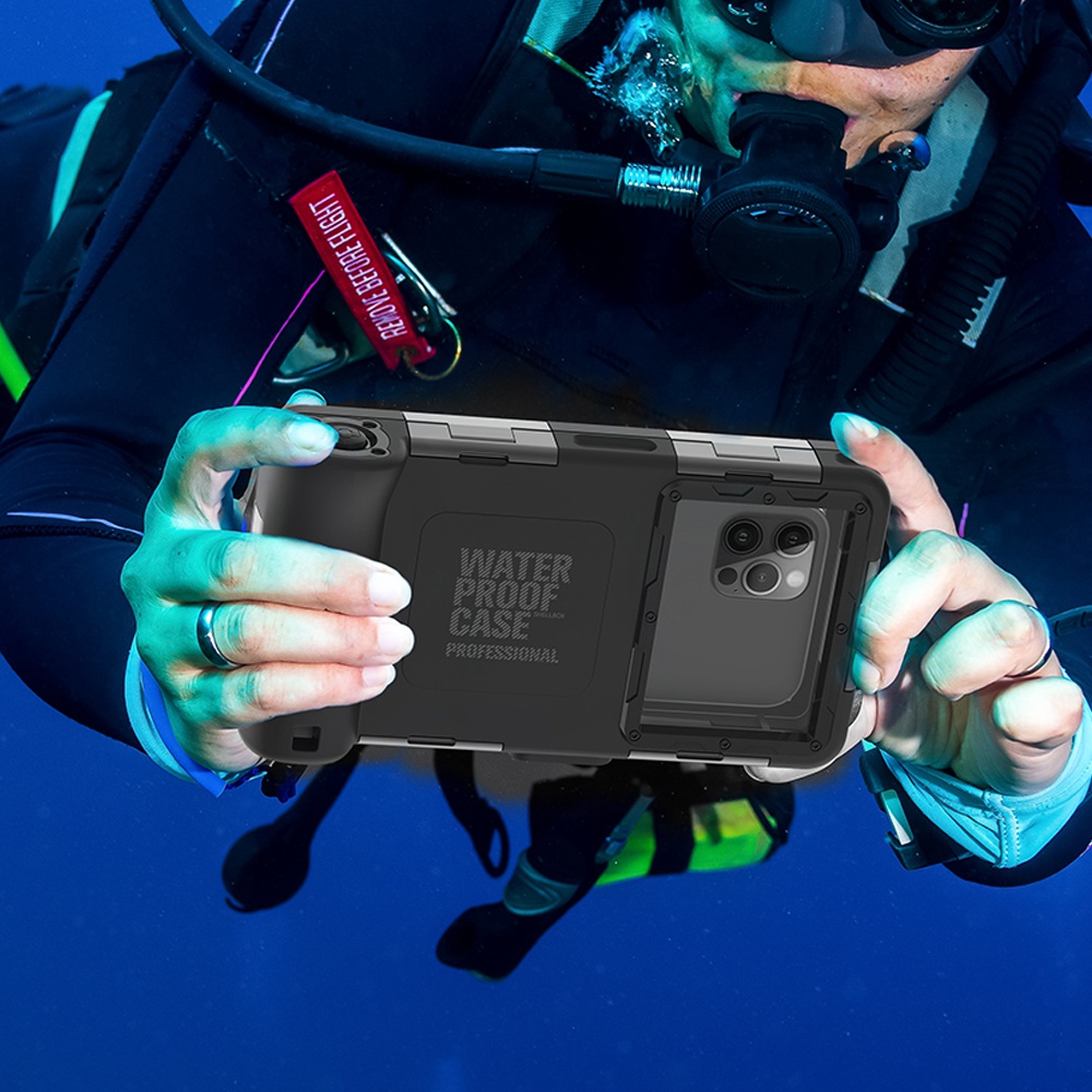 

Für 4,7-6,9 Zoll Smartphone IP68 15m Wasserdichtes Kamera-Sucher Fenster Design Anti-Drop-Stoßstangenrahmen Telefonhülle - Schwarz, Universal