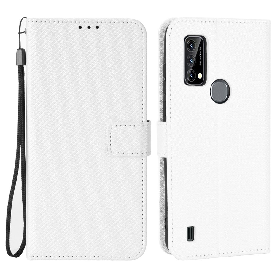 

Für Blackview A50 Diamond Textur PU Leder Hülle Handgurt Folio Stand View Wallet Style Flip Cover - Weiß, Blackview A50 4G