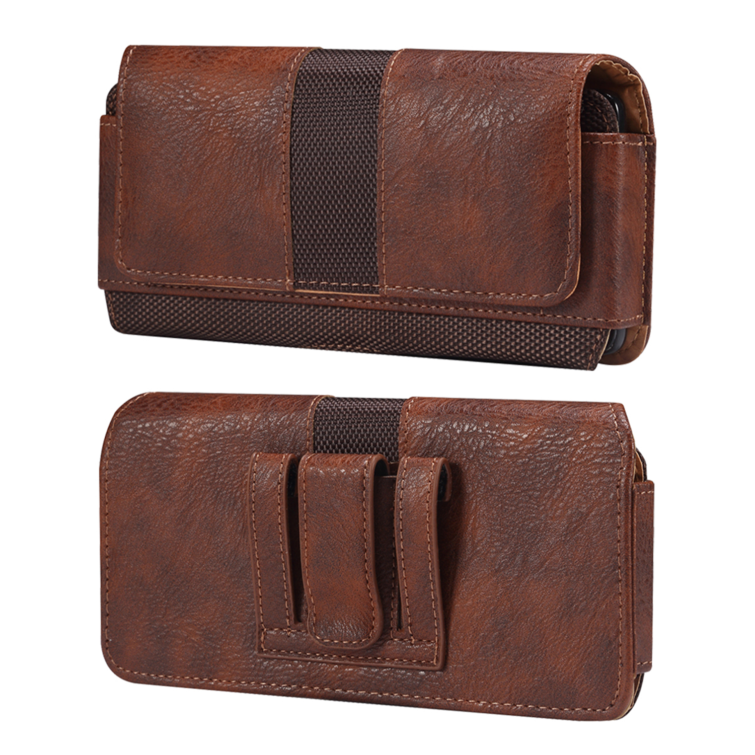 

Horizontales Spleißen-telefongürtelbeutel Kuhleder-textur PU Leder+nylon Taillenbeutel Für 6,2-6,5 "handys - Braun, Universal